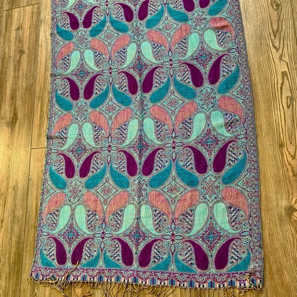 Pashmina fringed Large Scarf cashmere/Silk wine/78